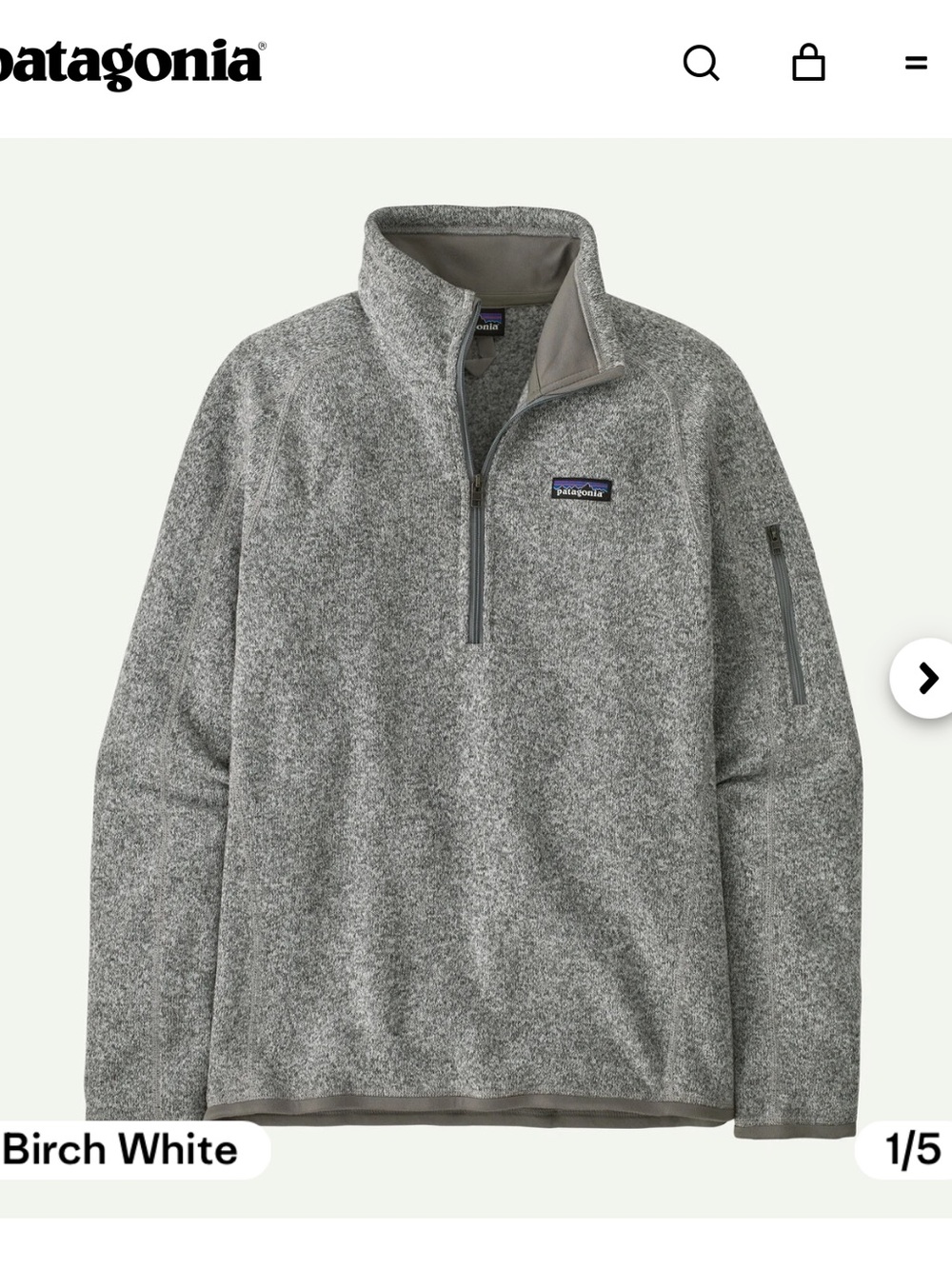 Patagonia better sweater gray quarter zip up, side arm pocket, womens M